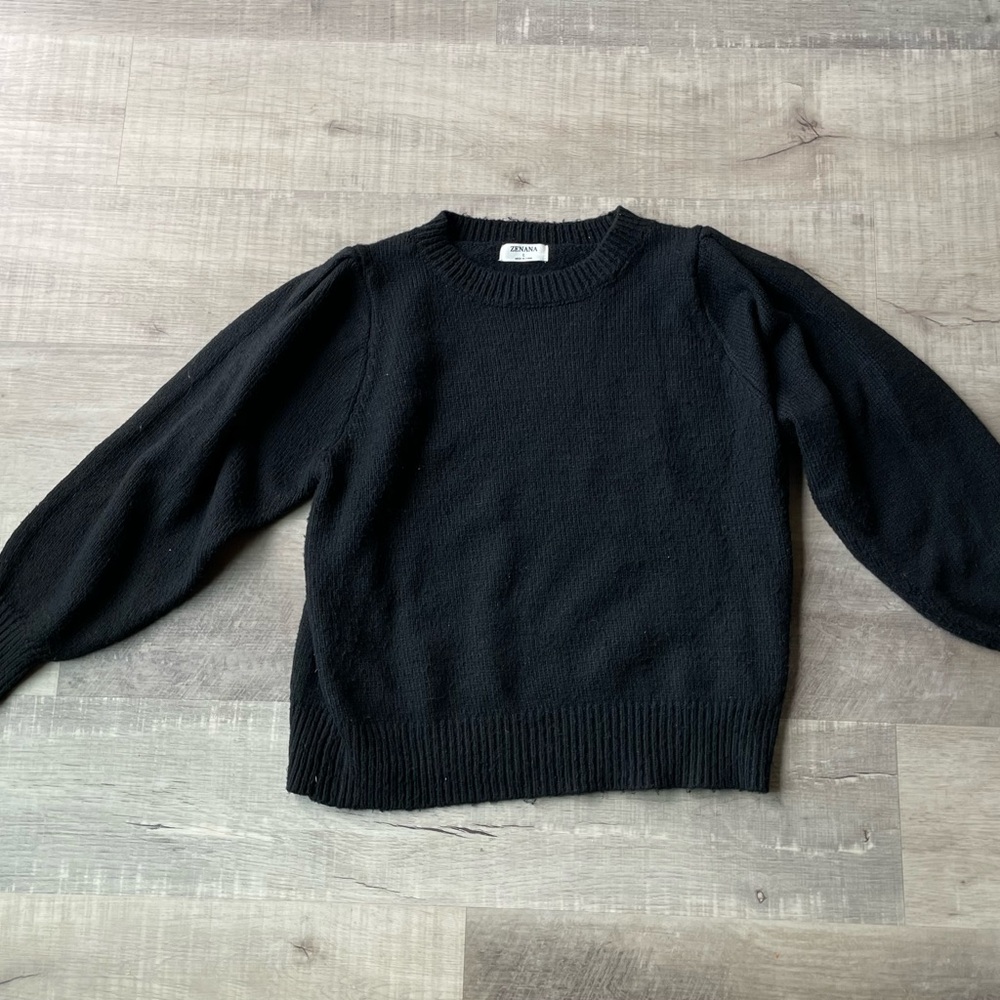 Women’s Zenana Black Sweater with Puff Sleeves
